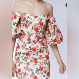 ZARA Puff Sleeve “The Caroline” Mini Dress – Cream & Pink Floral – Size XS